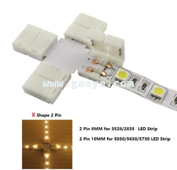 Solderless LED Strip Connector 2 Pin 8MM 10MM Cross Shape Right Angle Corner Connector for Single Color LED Strip Light