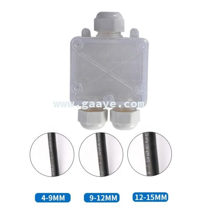 3-way IP68 transparent waterproof cable box, plastic electrical junction box, custom waterproof connector 