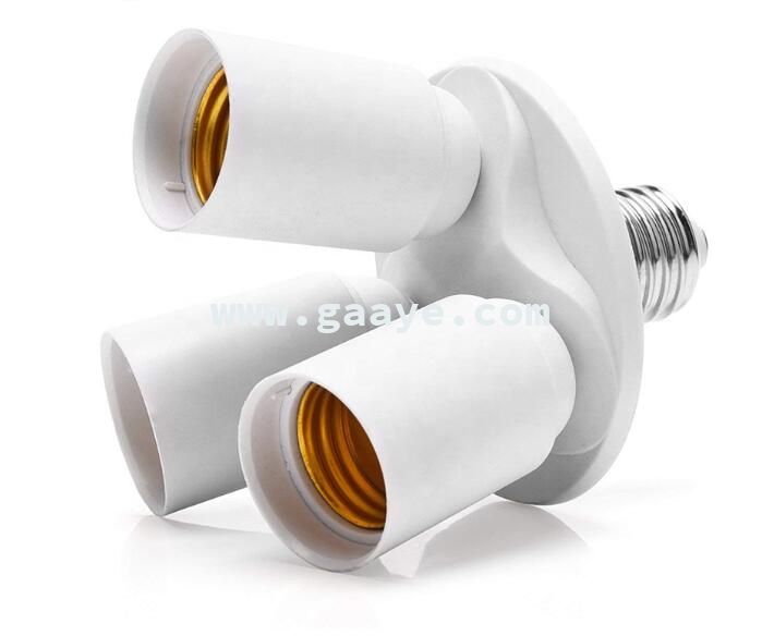 3-in-1 E26/E27 to E27 Light Socket Splitter Adapter Extender E27 screw lamp holder splitter